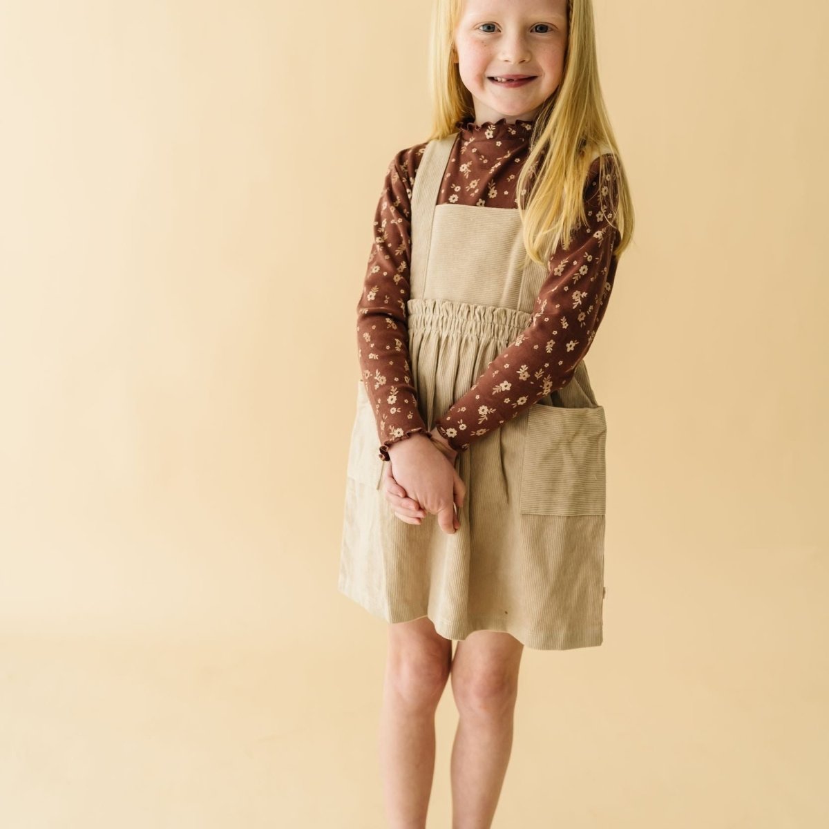 Makemake Organics Organic Corduroy Pinafore Dress - Oat