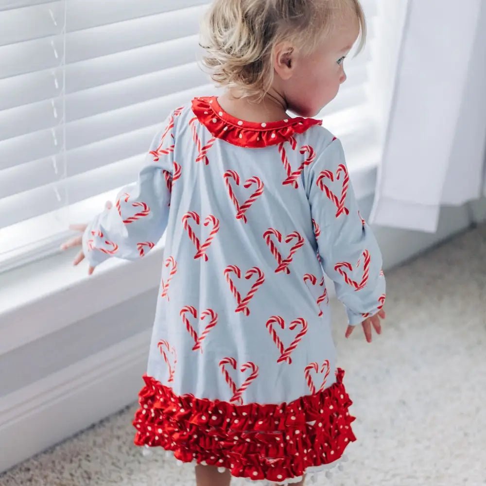 Doll and Me Ruffle Gown - Candy Cane Hearts