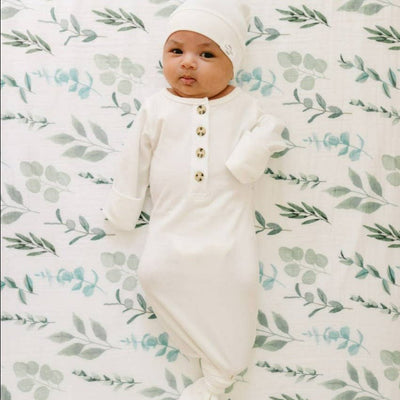 Organic Cotton Knotted Gown and Hat Sugar White | Fawn and Foster - Bee Like Kids