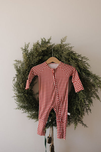 Bamboo Zip Pajamas - Red Gingham