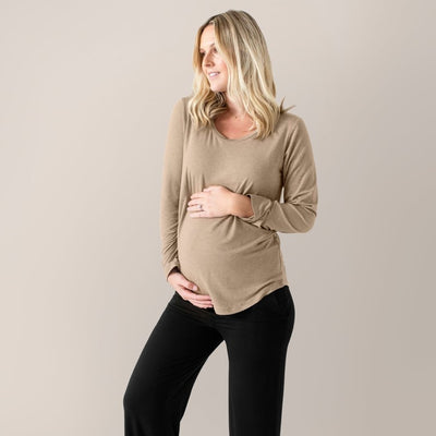 Bamboo Maternity & Nursing Long Sleeve T-shirt - Wheat