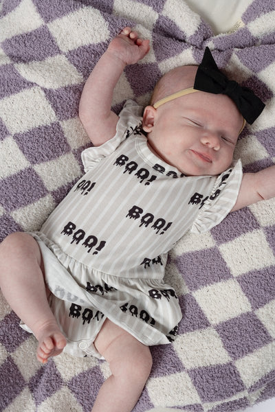 Bamboo Ruffle Romper - Boo!