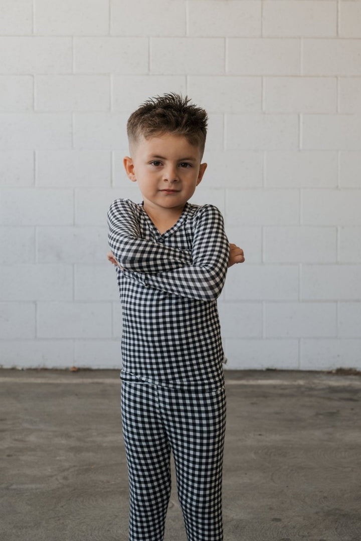 Bamboo Two Piece Pajamas - Black Gingham