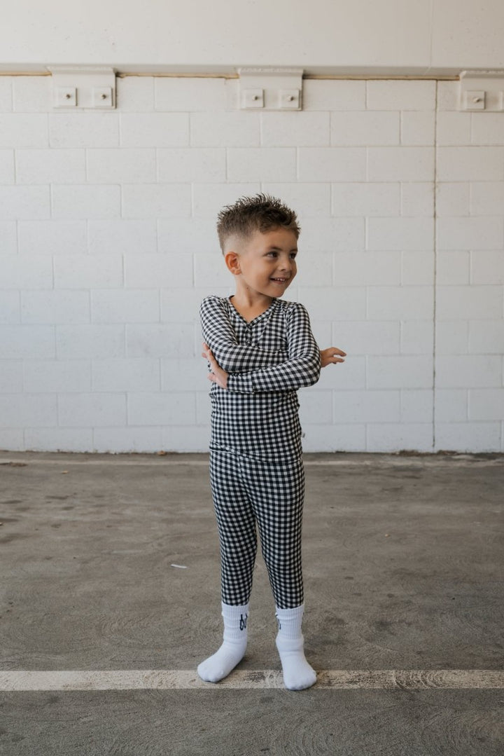 Bamboo Two Piece Pajamas - Black Gingham