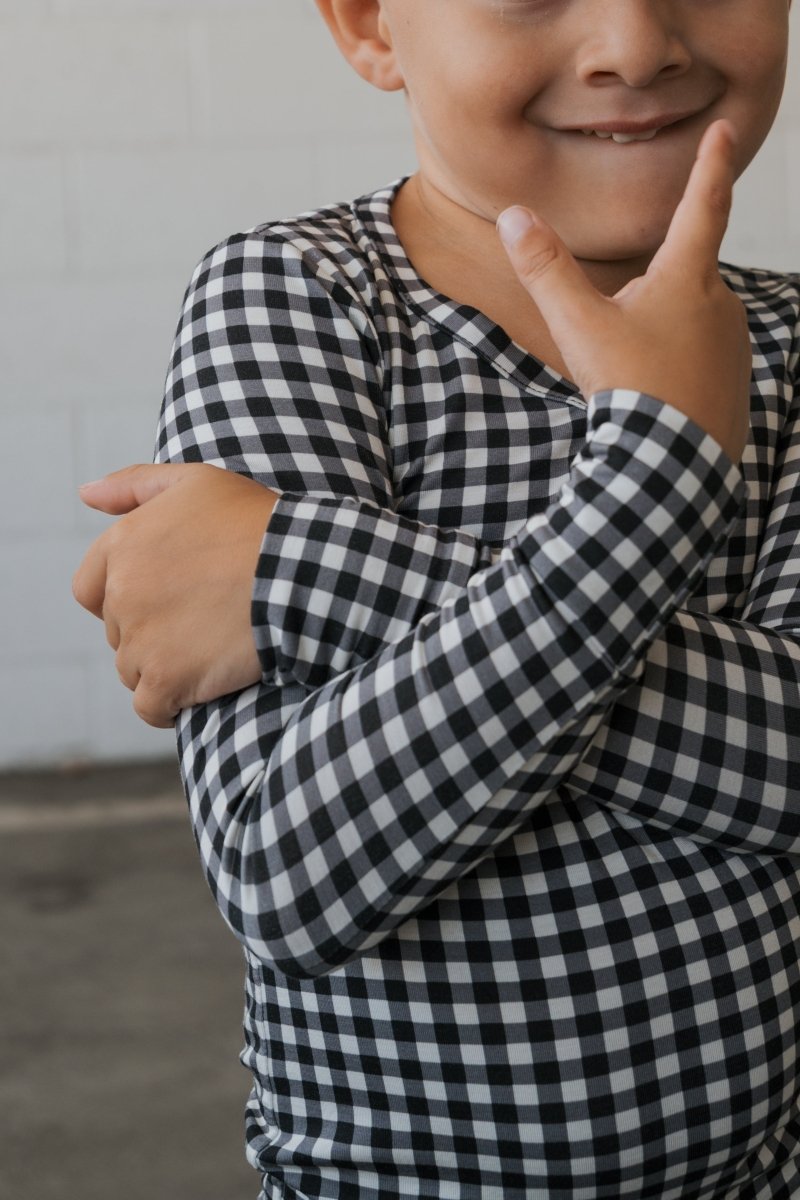 Bamboo Two Piece Pajamas - Black Gingham
