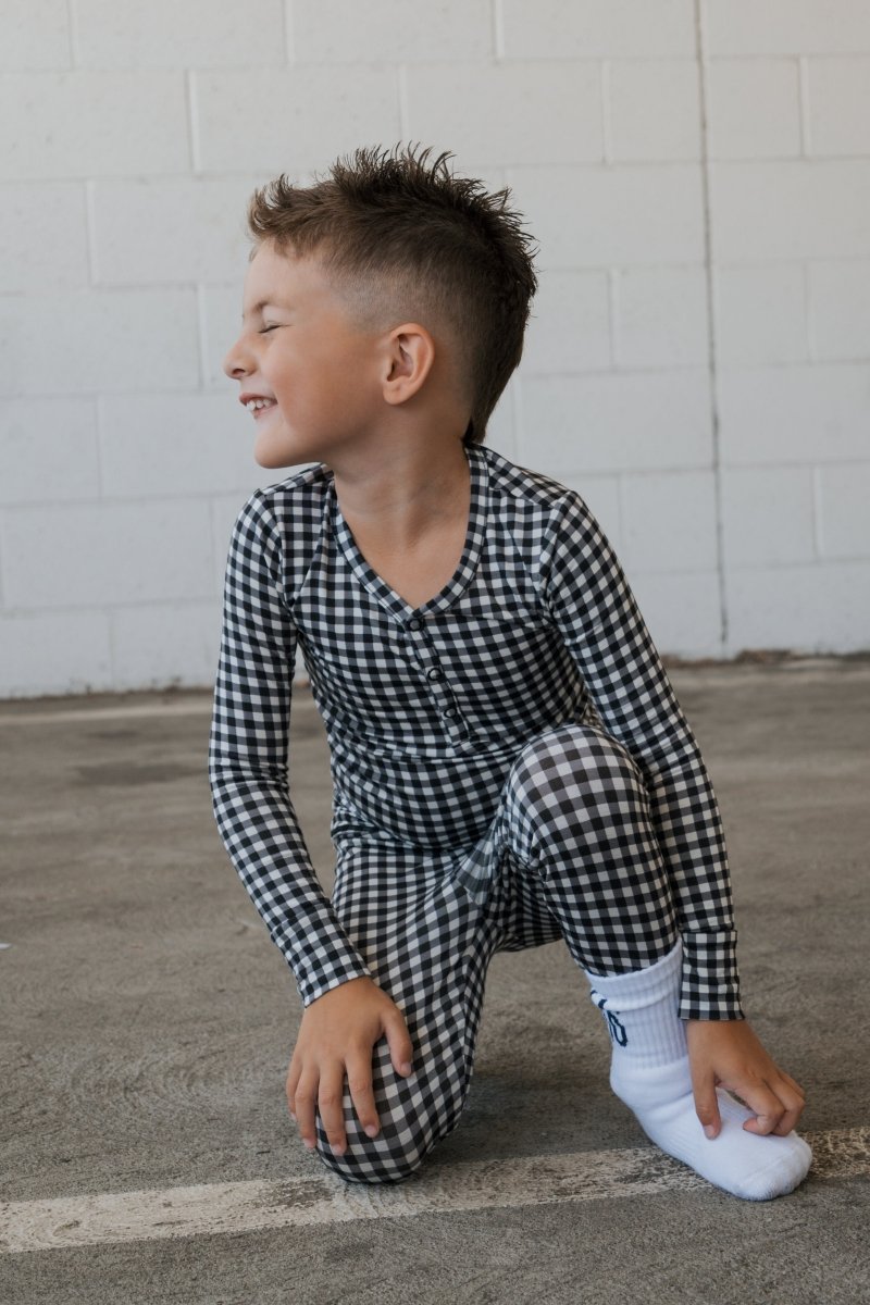 Bamboo Two Piece Pajamas - Black Gingham