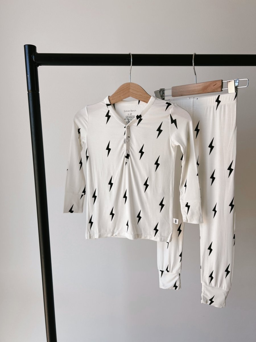 Bamboo Two Piece Pajamas - Black &amp; White Lightning Bolt