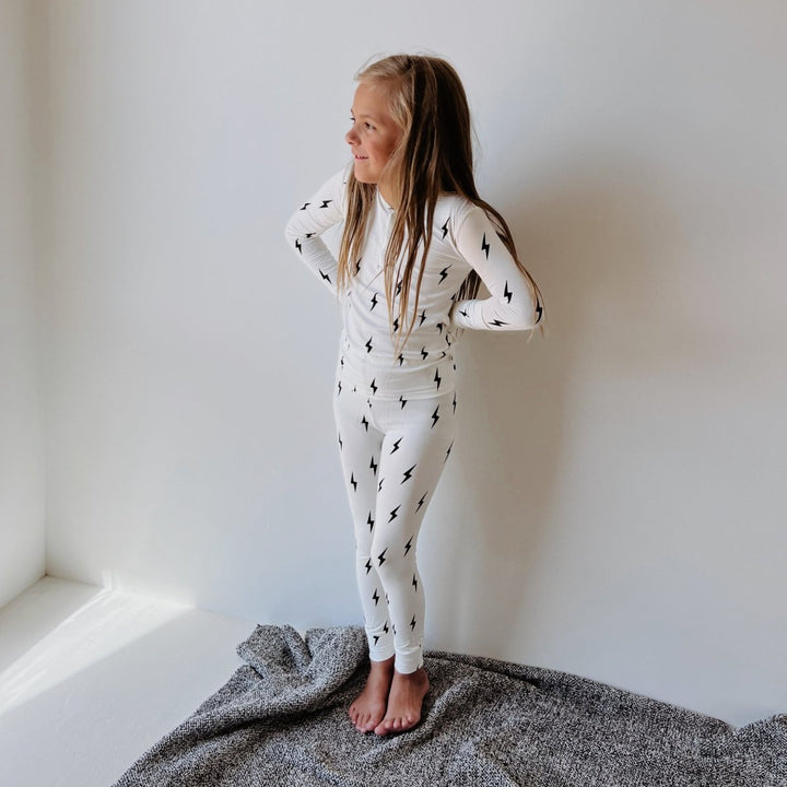 Bamboo Two Piece Pajamas - Black &amp; White Lightning Bolt