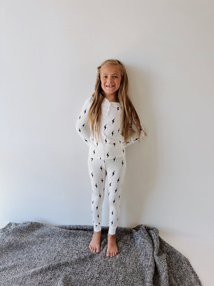 Bamboo Two Piece Pajamas - Black &amp; White Lightning Bolt