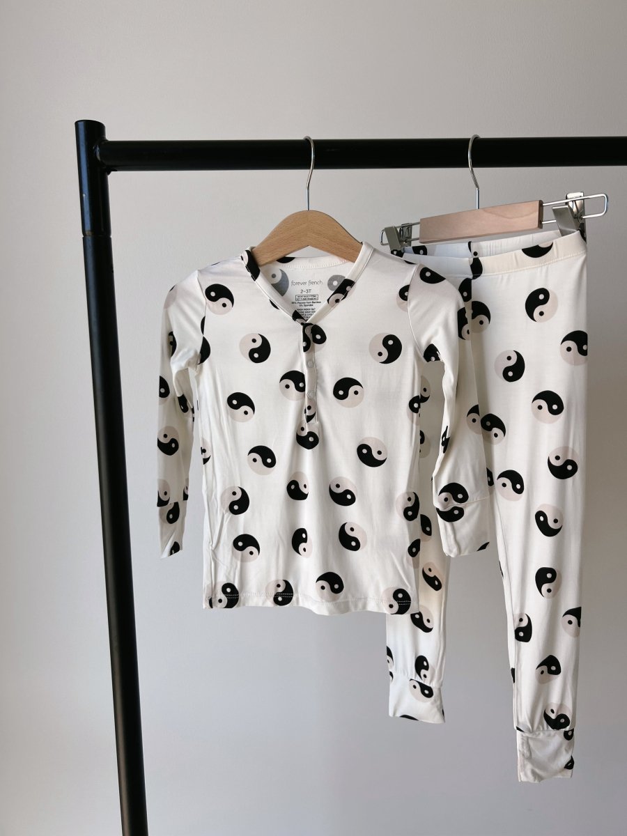 Bamboo Two Piece Pajamas - Black &amp; White Yin Yang