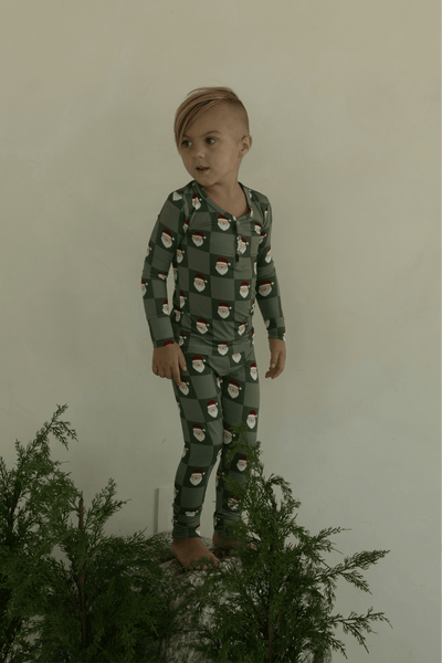 Bamboo Two Piece Pajamas - Santa Checkerboard