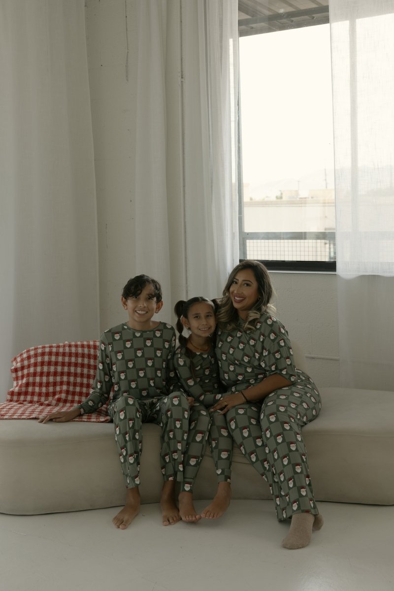 Bamboo Two Piece Pajamas - Santa Checkerboard
