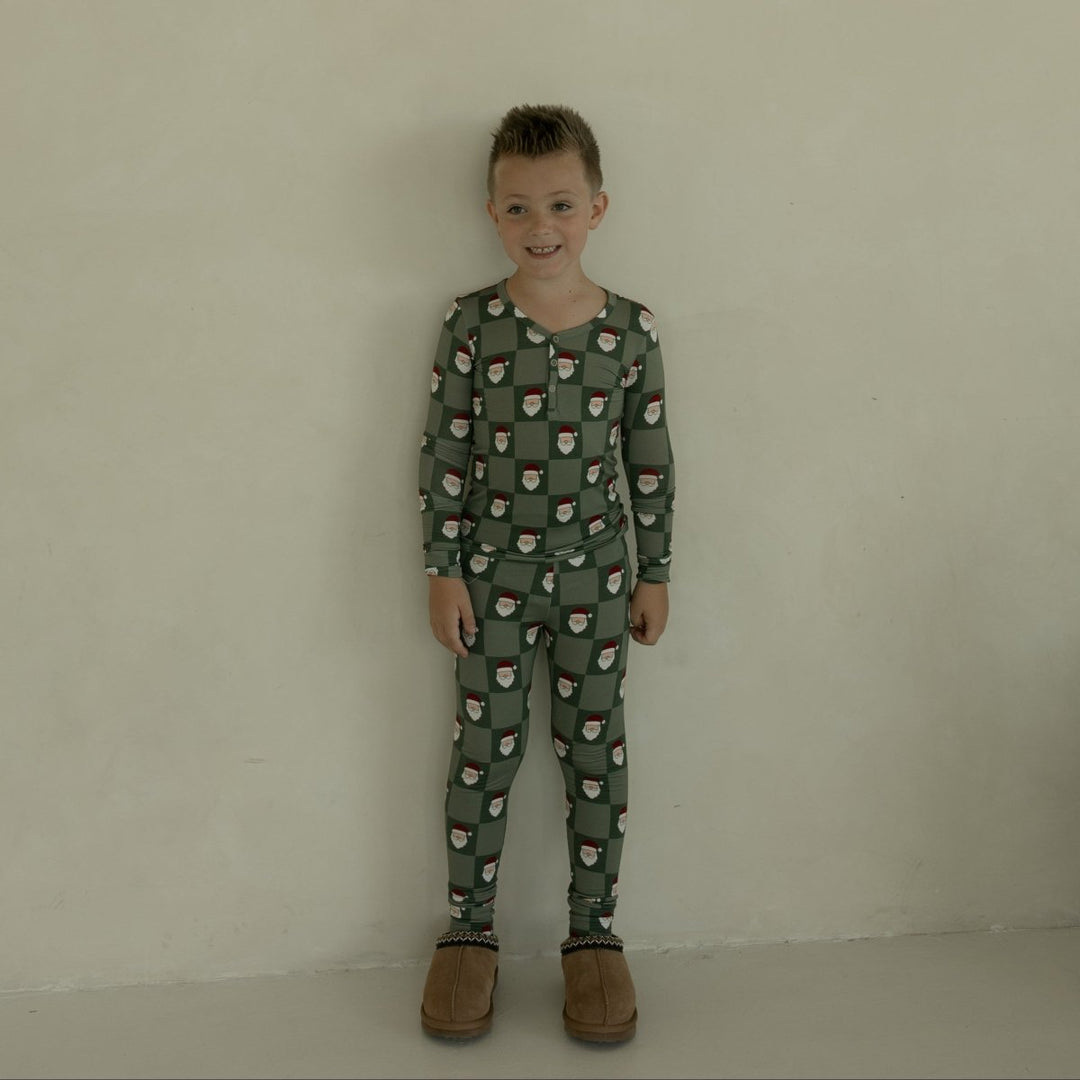 Bamboo Two Piece Pajamas - Santa Checkerboard