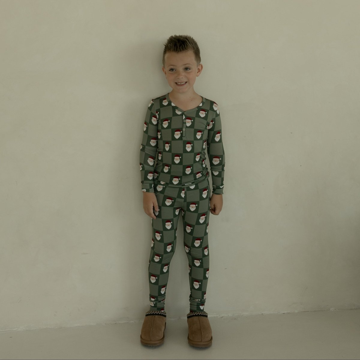 Bamboo Two Piece Pajamas - Santa Checkerboard