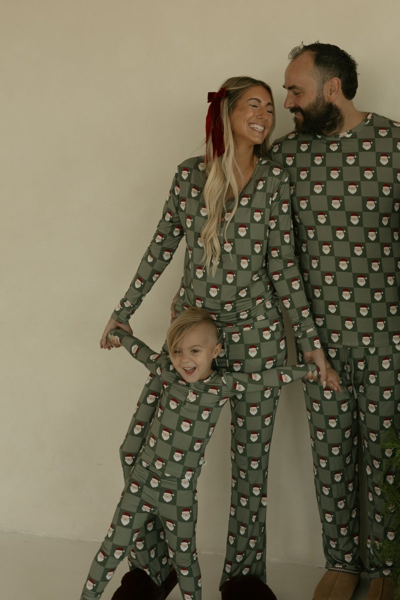 Bamboo Two Piece Pajamas - Santa Checkerboard