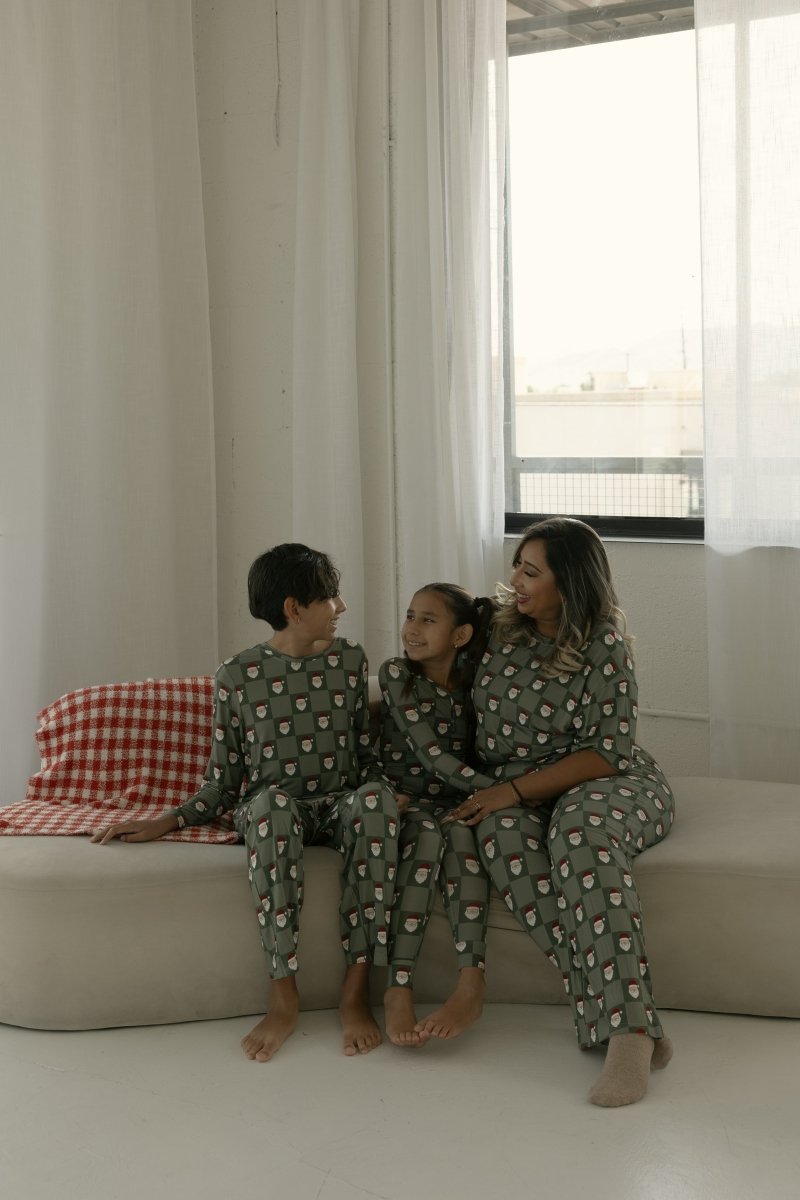 Bamboo Two Piece Pajamas - Santa Checkerboard