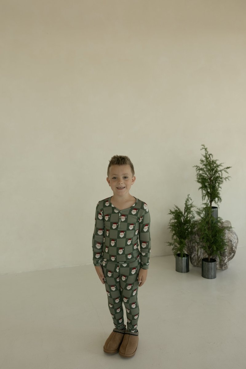 Bamboo Two Piece Pajamas - Santa Checkerboard