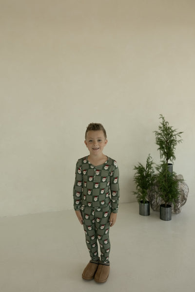 Bamboo Two Piece Pajamas - Santa Checkerboard