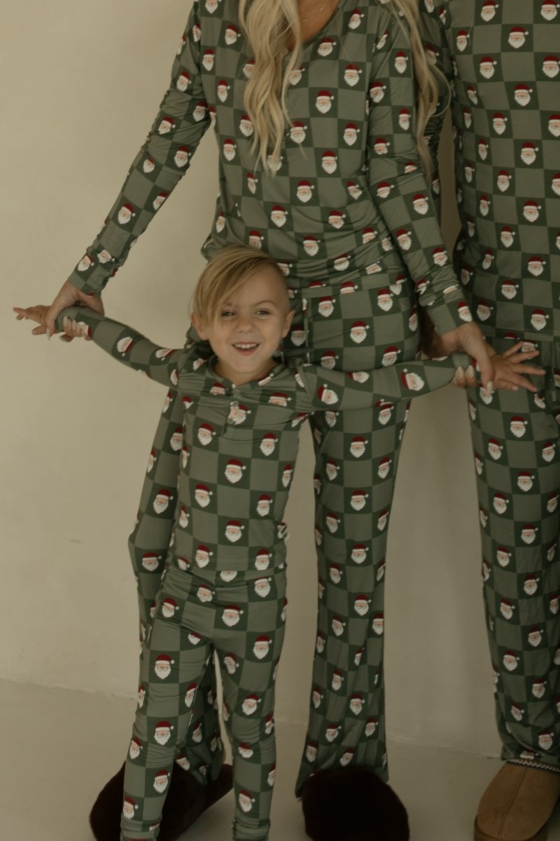 Bamboo Two Piece Pajamas - Santa Checkerboard
