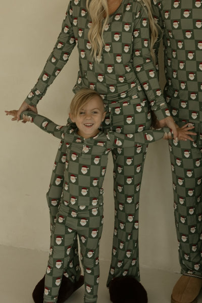 Bamboo Two Piece Pajamas - Santa Checkerboard