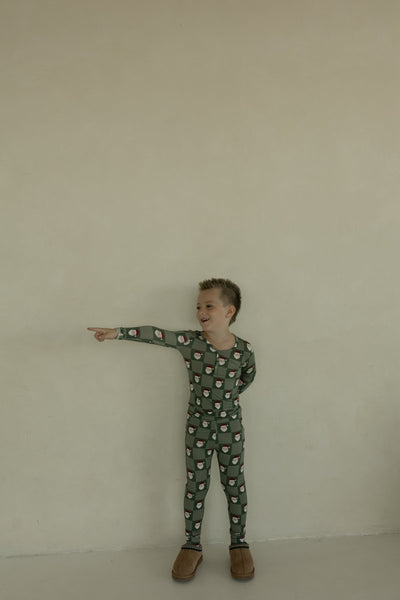 Bamboo Two Piece Pajamas - Santa Checkerboard