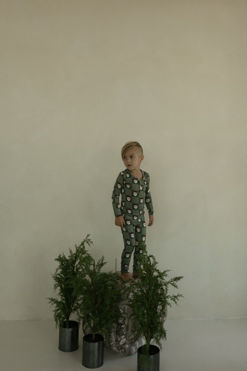 Bamboo Two Piece Pajamas - Santa Checkerboard