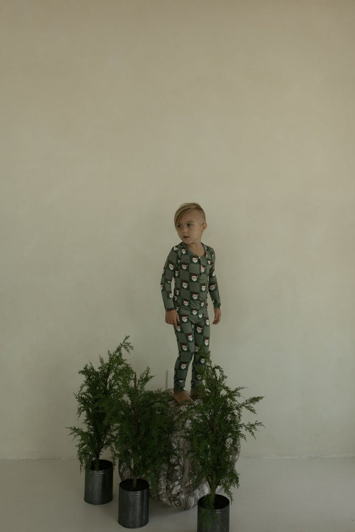 Bamboo Two Piece Pajamas - Santa Checkerboard
