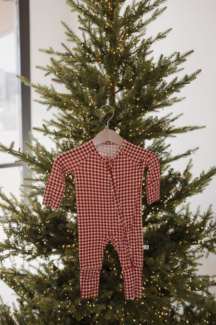 Bamboo Zip Pajamas - Red Gingham
