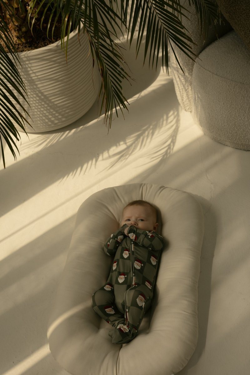 Bamboo Zip Pajamas  Santa Checkerboard