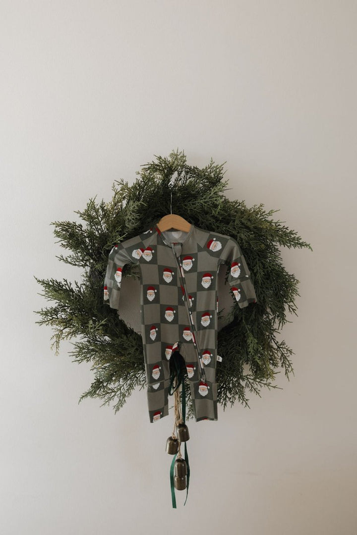 Bamboo Zip Pajamas  Santa Checkerboard