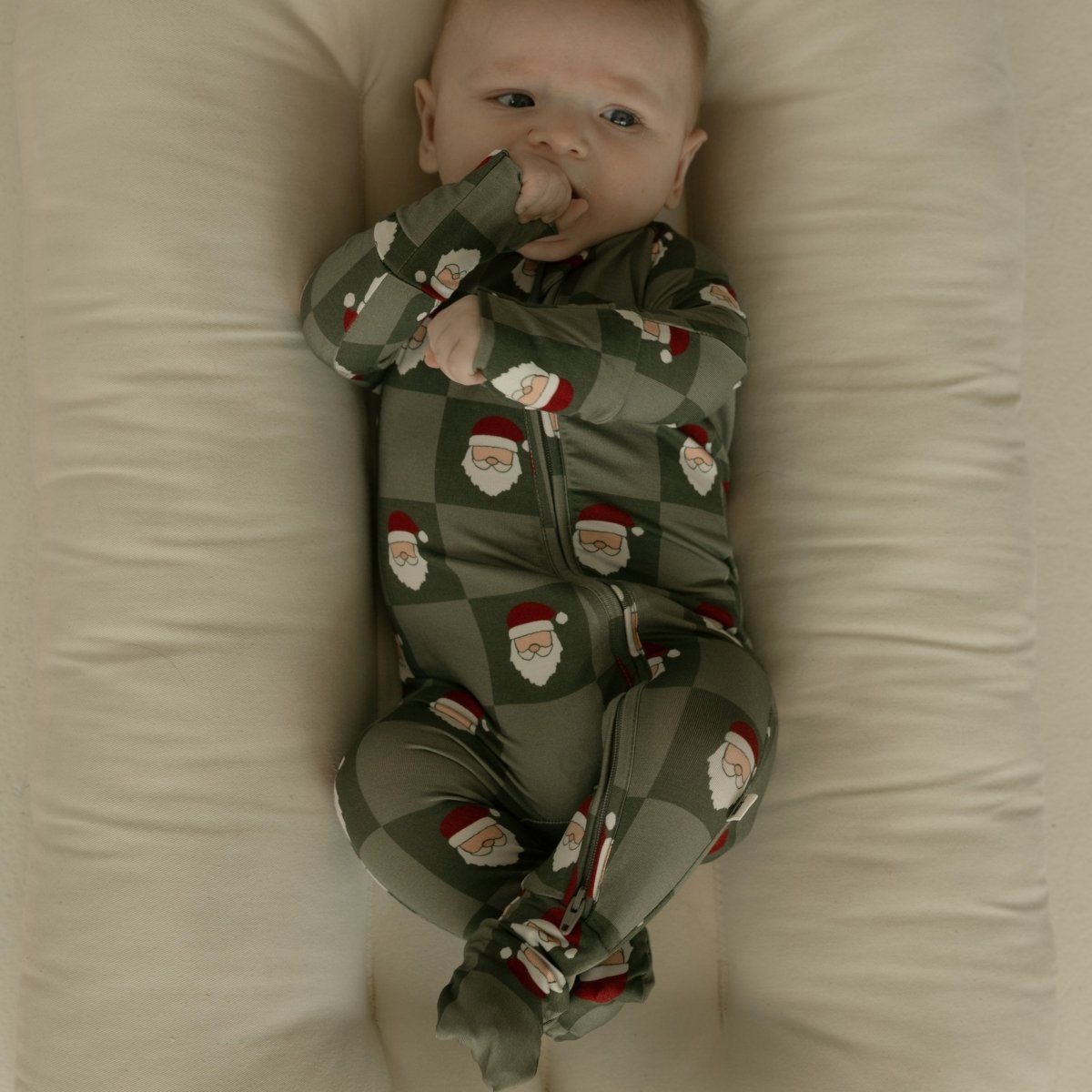 Bamboo Zip Pajamas  Santa Checkerboard