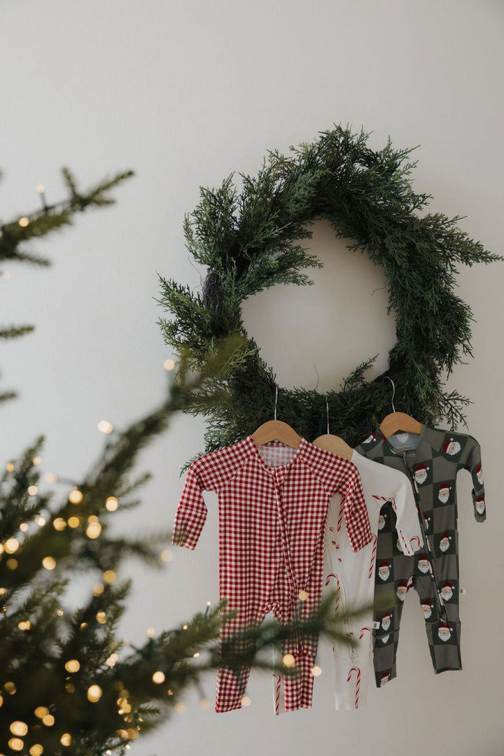 Bamboo Zip Pajamas  Santa Checkerboard