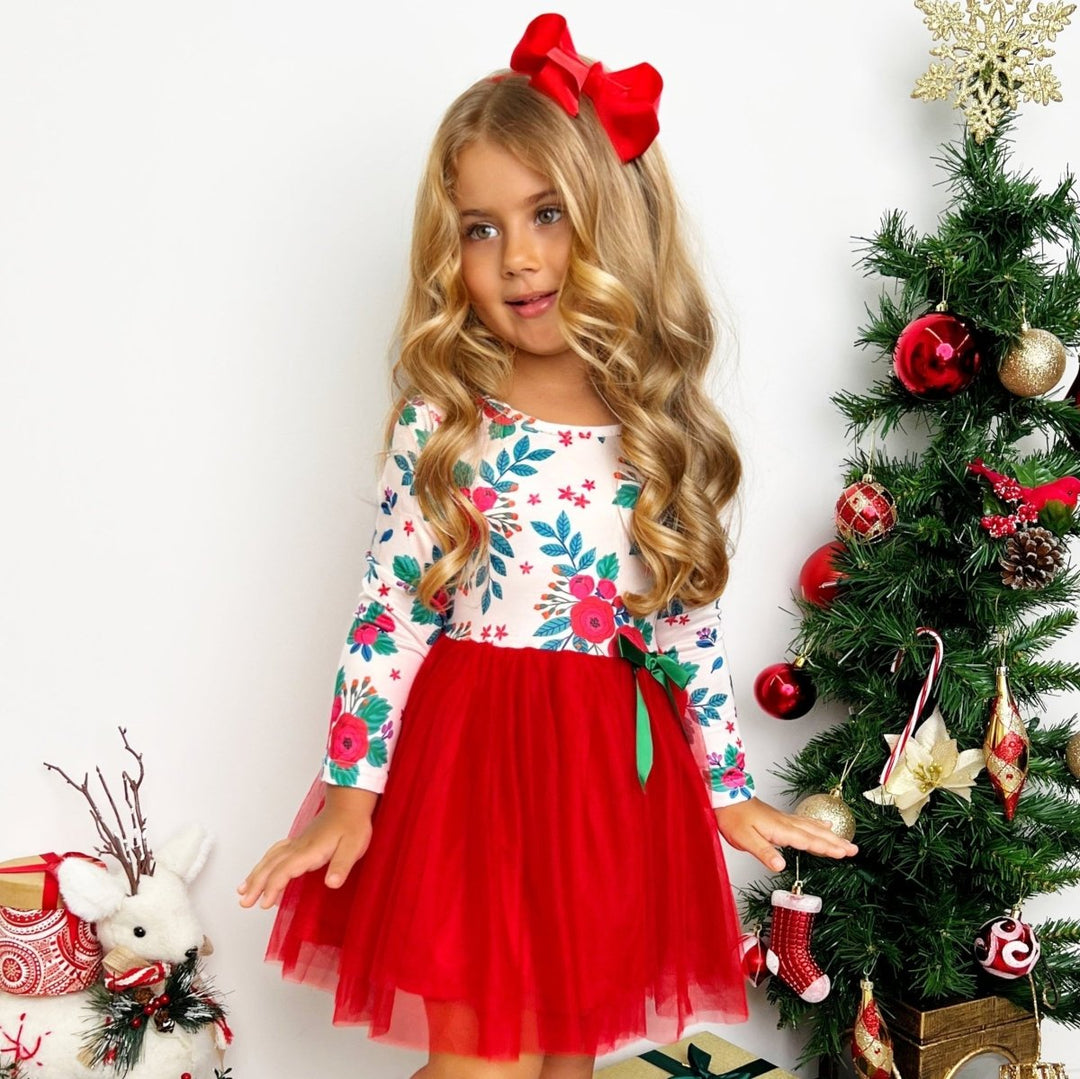 white christmas dresses Festive Christmas Elf Costume Dress – Mia Belle Girls main image 1