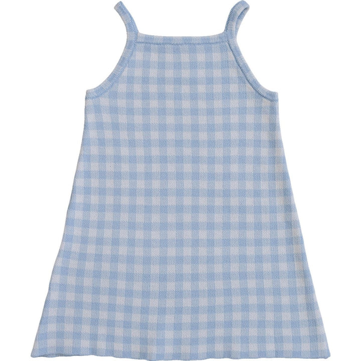 Blue Knit Gingham Dress