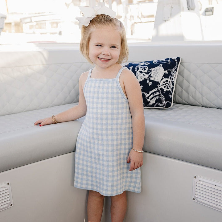 Blue Knit Gingham Dress