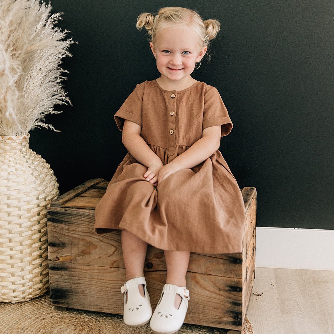 knee length dresses for ladies Camel Linen Cotton Dress
