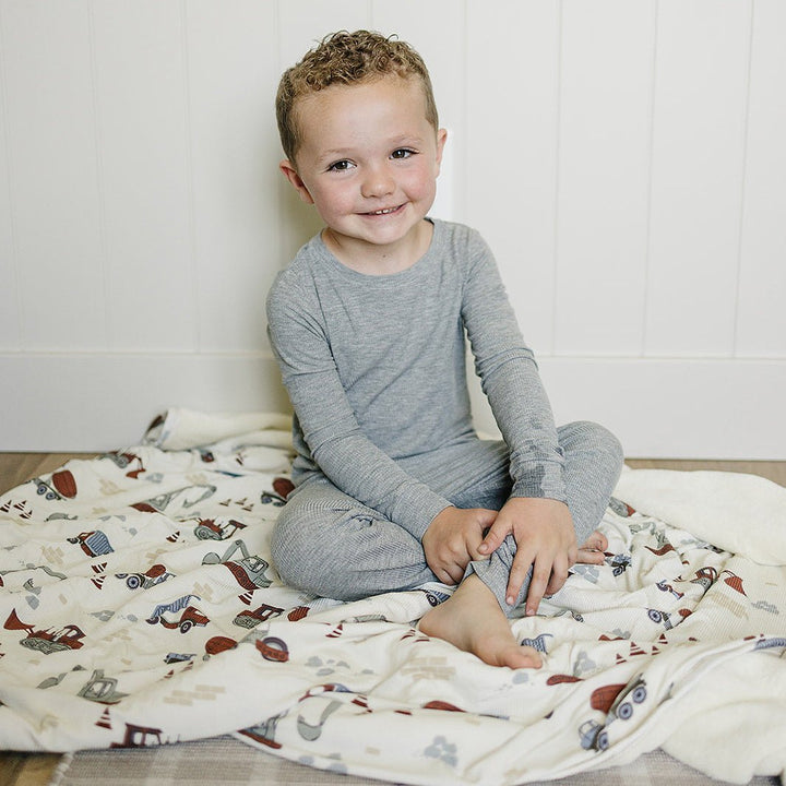 Construction Trucks Ribbed Bamboo Fleece Quilt