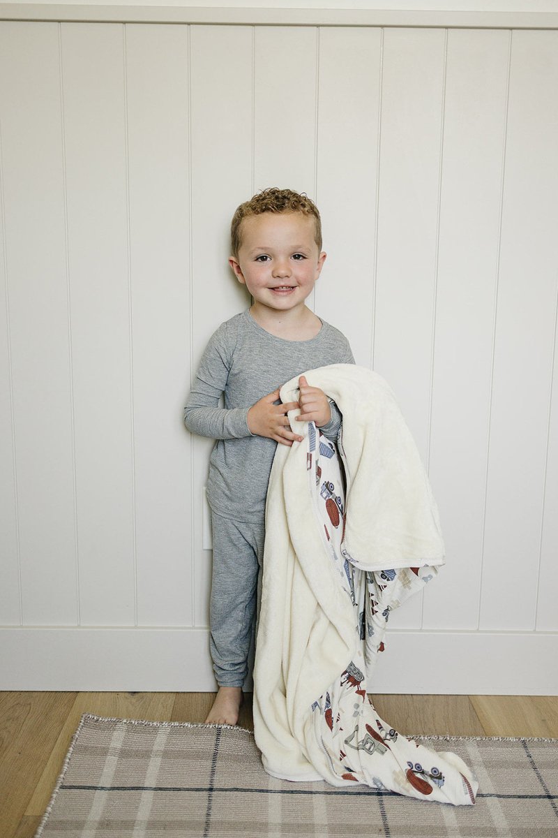 Construction Trucks Ribbed Bamboo Fleece Quilt