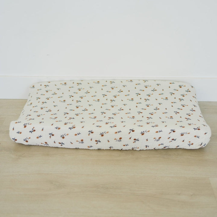 Cream Floral Muslin Changing Pad Cover