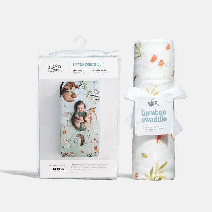 Crib Sheet &amp; Swaddle Baby Gift Set - Enchanted Forest