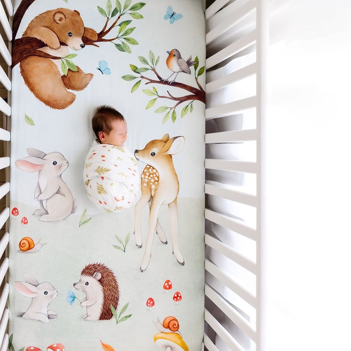Crib Sheet &amp; Swaddle Baby Gift Set - Enchanted Forest
