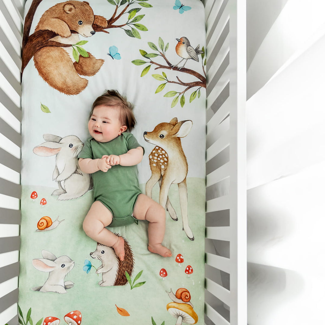 Crib Sheet &amp; Swaddle Baby Gift Set - Enchanted Forest