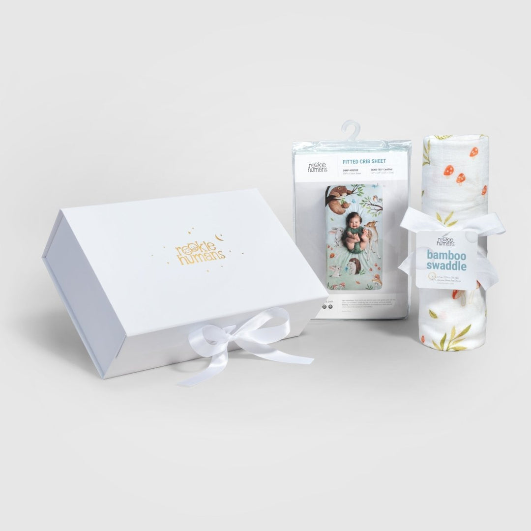 Crib Sheet &amp; Swaddle Baby Gift Set - Enchanted Forest