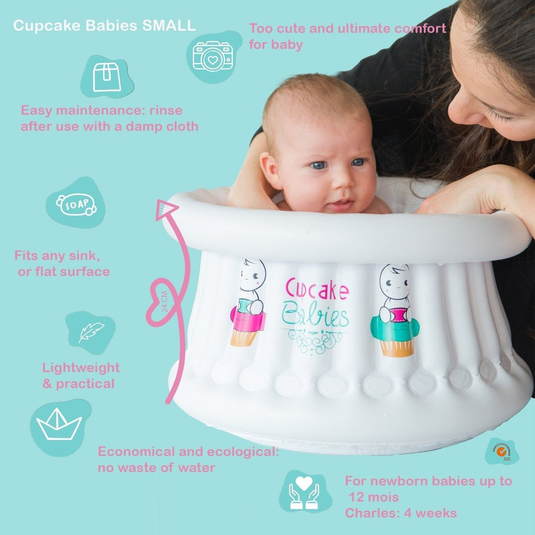 Cupcake Babies Small Bath White &amp; travel pouch &amp; inflator (suitable from birth up to 1 year)