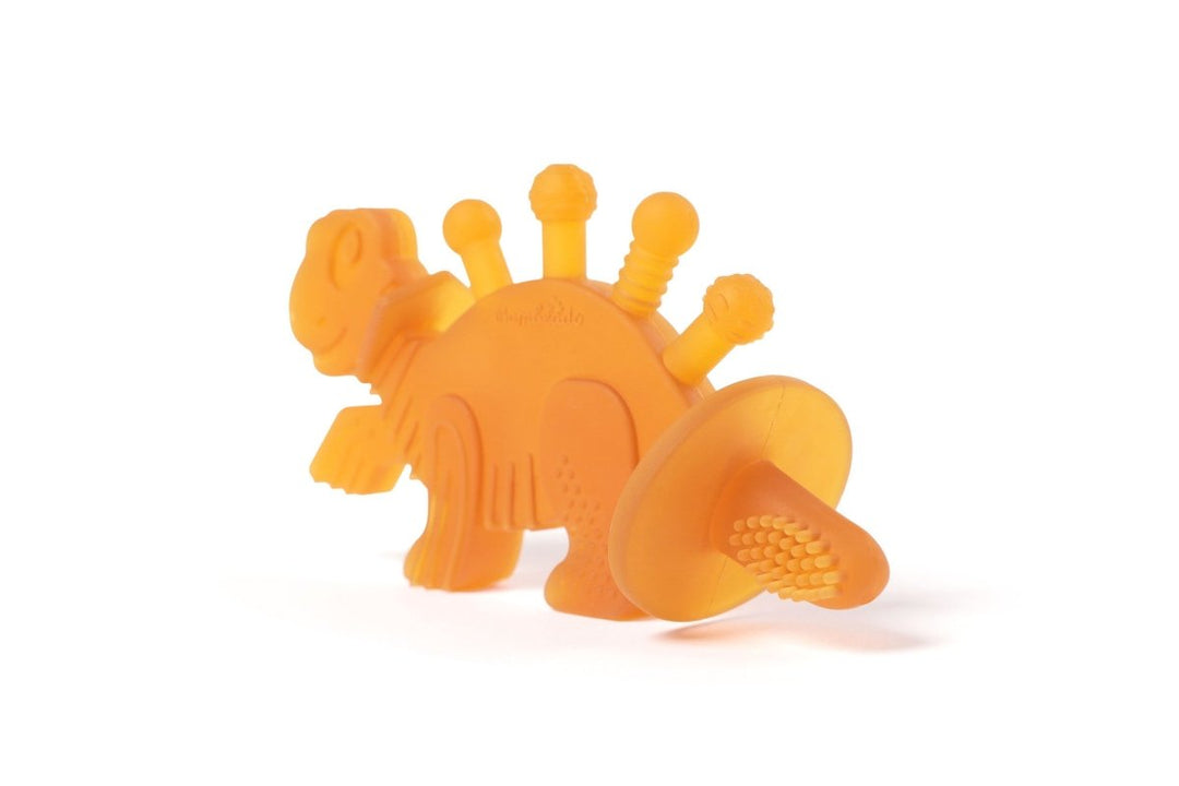 Dibly Amber - Baltic Amber &amp; Natural Rubber Dinosaur Teether with Toothbrush Tail