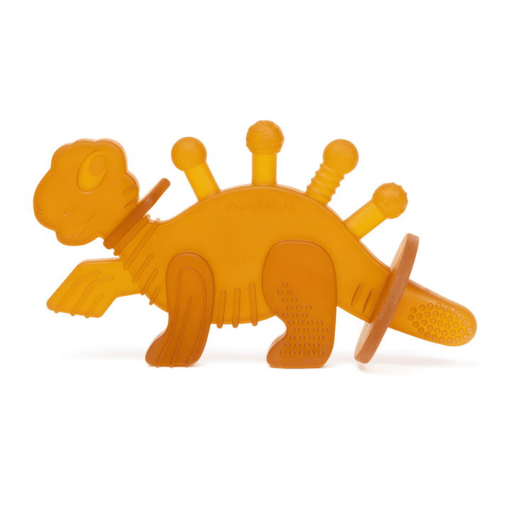 Dibly Amber - Baltic Amber &amp; Natural Rubber Dinosaur Teether with Toothbrush Tail