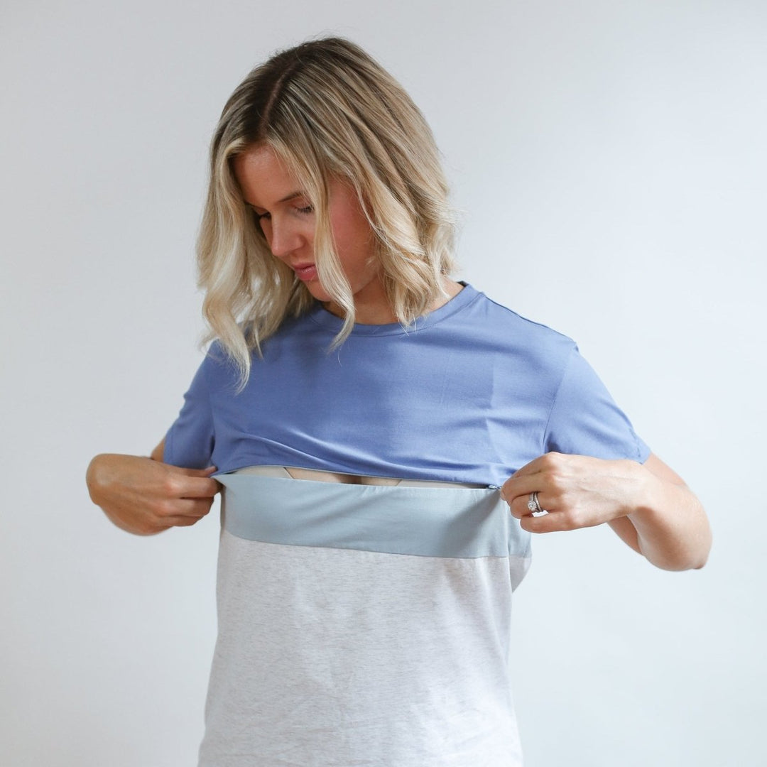 Nursing Top Nursing T-Shirt- Block Colorblock- Blue Xs (2/4