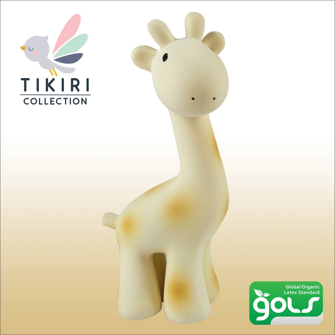 Giraffe Natural Organic Rubber Teether, Rattle &amp; Bath Toy