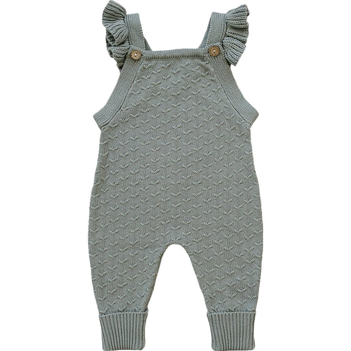 Green Ruffle Knit Overalls