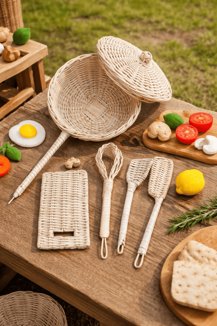 Handmade Rattan Play Kitchen Utensils